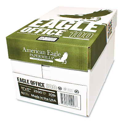 American Eagle Paper Mills Recycled Multipurpose Paper, 92 Bright, 20 lb Bond Weight, 11 x 17, White, 500/Ream, 5 Reams/Carton (31550503CT)