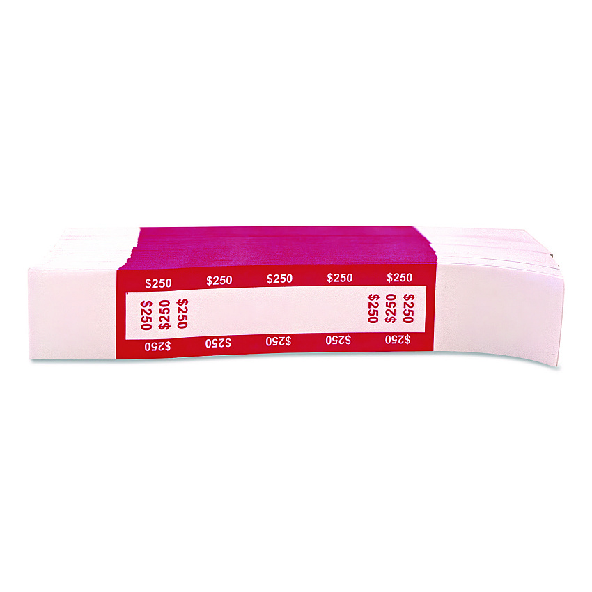 CONTROLTEK Currency Straps, $250, Self-Adhesive, 1,000/Pack (560018)