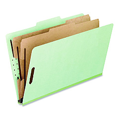 Pendaflex Colored Pressboard Top Tab Classification Folders, 2.5" Expansion, 2 Dividers, 6 Fasteners, Legal Size, Light Green, 10/Box (17176EE)