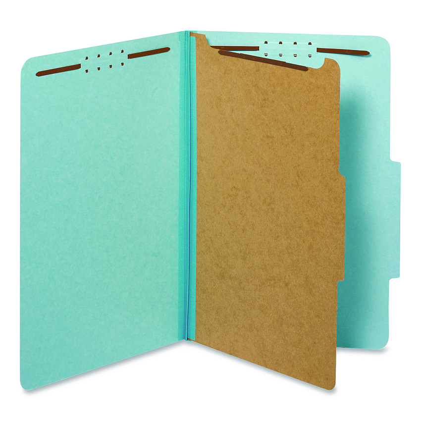 Pendaflex Colored Pressboard Top Tab Classification Folders, 1.75" Expansion, 1 Divider, 4 Fasteners, Legal Size, Light Blue, 10/Box (28730P)