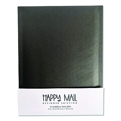 Happy Mail Self-Sealing Bubble Mailer, 6 x 9, Black, 12/Pack (245153)