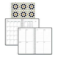 House of Doolittle Recycled Non-Dated Monthly/Weekly Planner, Flower Tiles, Tan/Black/White Cover, Undated (212145)
