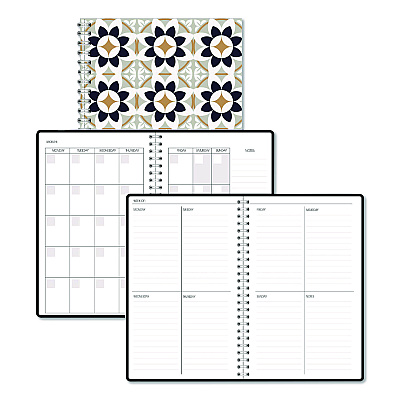 House of Doolittle Recycled Non-Dated Monthly/Weekly Planner, Flower Tiles, Tan/Black/White Cover, Undated (212145)