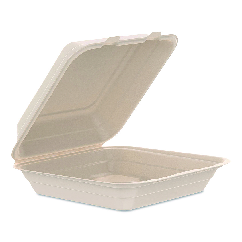 Dart Compostable Molded Fiber Hinged Trays, ProPlanet Seal, 9.14 x 9 x 2.98, Natural, 200/Carton (90FBRHT1)