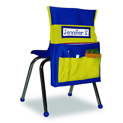 Carson-Dellosa Education Chairback Buddy for Student Chairs with a Back Width Up to 15", Medium, 15 x 1.5 x 19, Fabric, Blue/Yellow (158036)