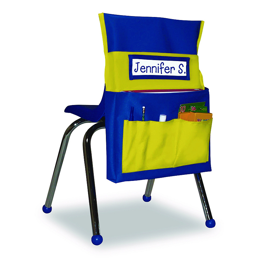 Carson-Dellosa Education Chairback Buddy for Student Chairs with a Back Width Up to 15", Medium, 15 x 1.5 x 19, Fabric, Blue/Yellow (158036)