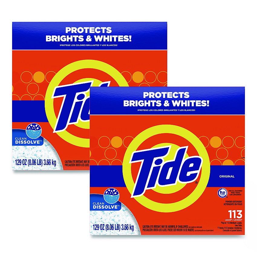 Tide Powder Laundry Detergent, HE Compatible, Original Scent, 129 oz Box, 2/Carton (16673CT)
