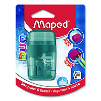 Maped Helix DUO 2-Hole Canister Pencil Sharpener/Eraser Combo, 3.74 x 1.08 x 4.92, Randomly Assorted Colors (049249)