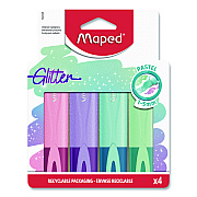 Maped Helix Fluo Peps Pastel Glitter Highlighter, Assorted Ink, Chisel Tip, Assorted Barrel, 4/Pack (742046)