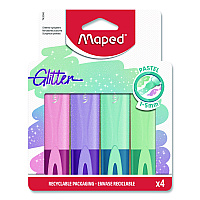 Maped Helix Fluo Peps Pastel Glitter Highlighter, Assorted Ink, Chisel Tip, Assorted Barrel, 4/Pack (742046)