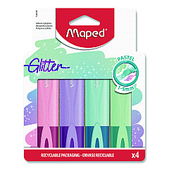 Maped Helix Fluo Peps Pastel Glitter Highlighter, Assorted Ink, Chisel Tip, Assorted Barrel, 4/Pack (742046)