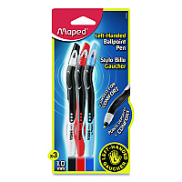 Maped Helix Visio Left-Handed Ballpoint Pen, Stick, Medium 1 mm, Assorted Ink and Barrel Colors, 3/Pack (224324)