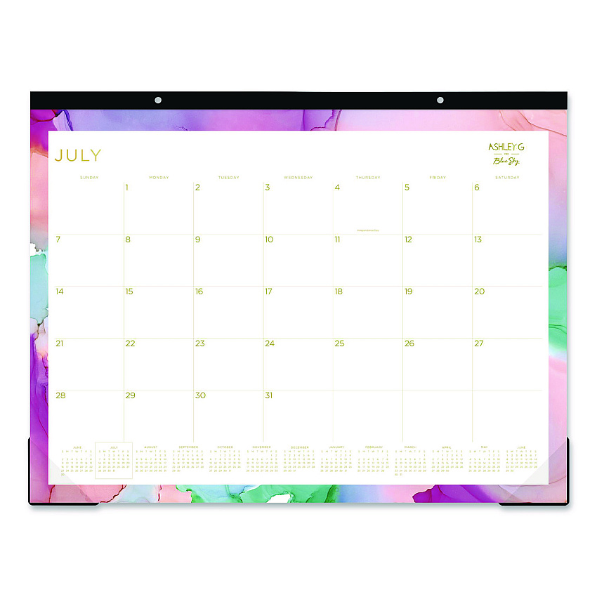 Blue Sky Ashley G Academic Monthly Desk Pad, 22x17, Multicolor Sheets, Black Headband, Clear Corners, 12-Month (Jul to Jun): 2025-2026 (148668)