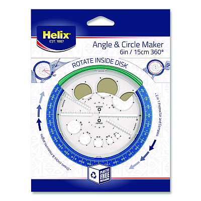 Maped Helix 360 Degree Angle and Circle Maker 2-in-1 Protractor and Compass Tool, 2" Ruler Edge, Plastic, Randomly Assorted Color (36002)