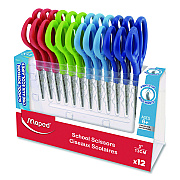 Maped Helix Essential Pointed School Scissors School Pack, Pointed Tip, 5.35" Long, 2" Cut Length, Straight Assorted Handle, 12/Pack (480249)