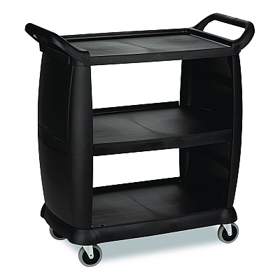 Boardwalk Bussing Cart, Plastic, 3 Shelves, 300 lb Capacity, 18 x 36.25 x 38, Black (BCART3)