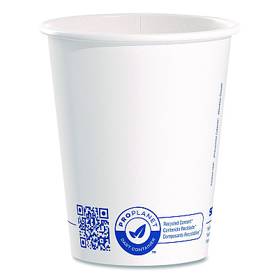 Solo Recycled Content PCF Paper Hot Cups, ProPlanet Seal, 10 oz, White, 50/Pack (370RCPLANEPK)