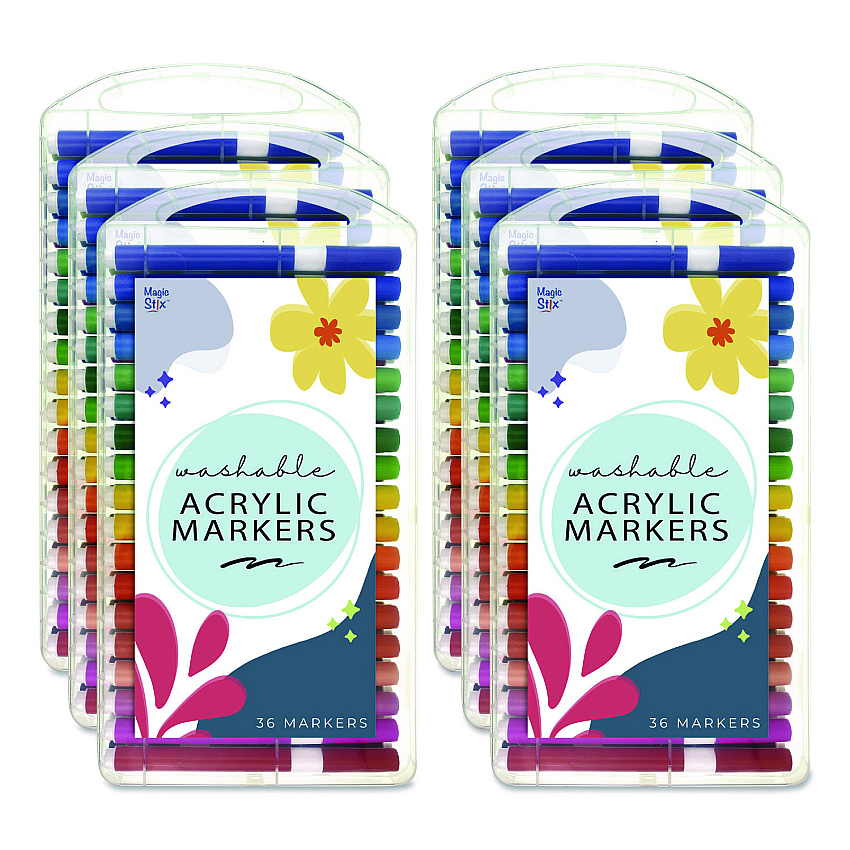 TPG Creations Washable Acrylic Markers, Fine Bullet Tip, Assorted Colors, 36/Pack, 6 Packs/Carton (49906)