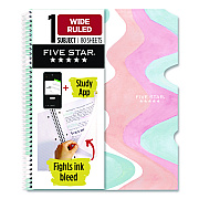 Five Star Brushy Moves Pastel Waves Design Notebook w/ Study App, 1-Subject, Wide/Legal Rule, Assorted Cover Color, (80)11 x 8.5 Sheets (930060F)