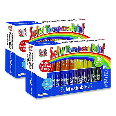 TPG Creations Kwik Stix Tempera Paint Set, Regular Size, 0.7" x 3.5", 8 Assorted Colors, 96/Pack, 2 Packs/Carton (69802)