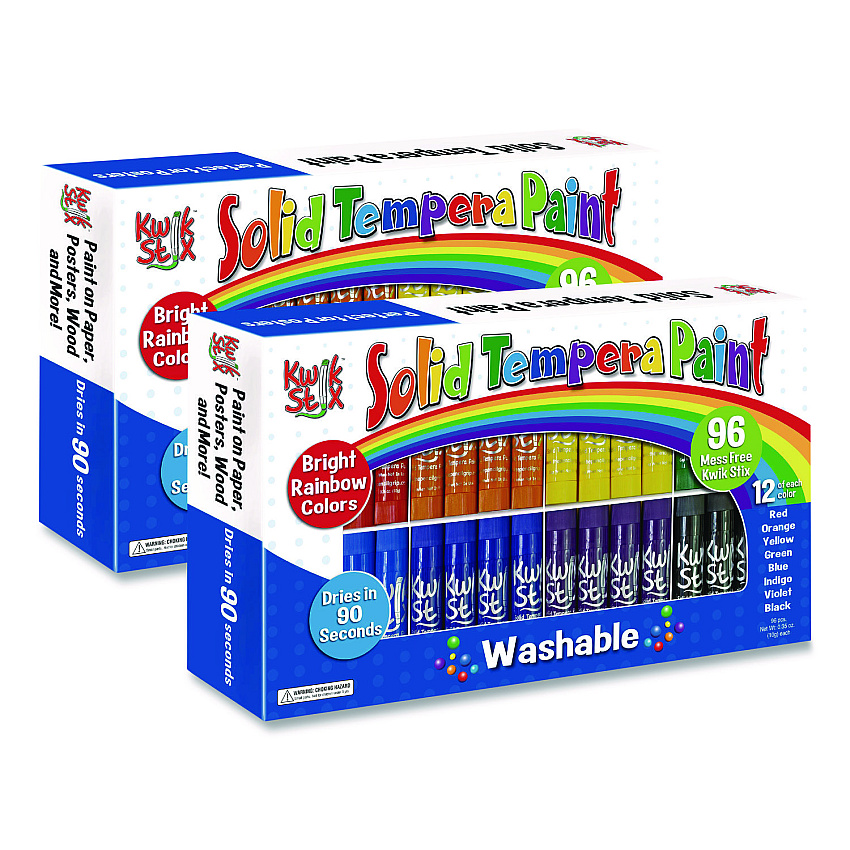 TPG Creations Kwik Stix Tempera Paint Set, Regular Size, 0.7" x 3.5", 8 Assorted Colors, 96/Pack, 2 Packs/Carton (69802)