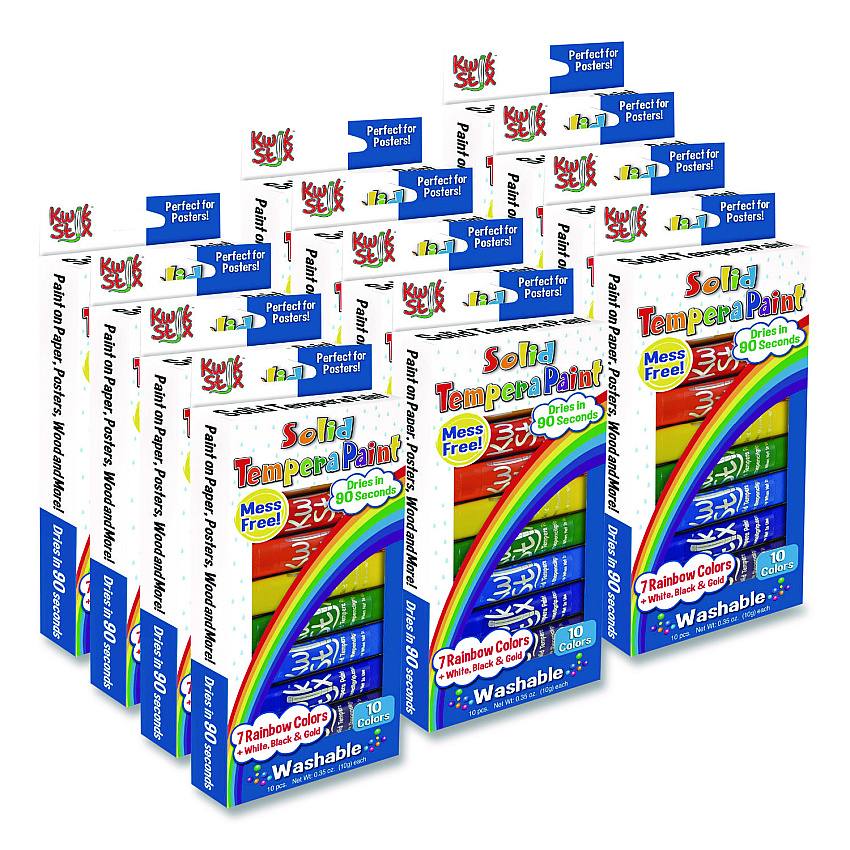 TPG Creations Kwik Stix Tempera Paint Set, Regular Size, 0.7" x 3.5", 10 Assorted Colors, 10/Pack, 12 Packs/Carton (69912)