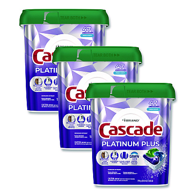 Cascade Platinum Plus ActionPacs Dishwasher Detergent Pods, Fresh Scent, 26.6 oz Tub, 47/Tub, 3 Tubs/Carton (15789CT)