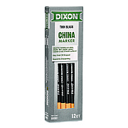 Dixon China Marker, Thin Core, 0.37" x 7", Black, 12/Pack (000810002)