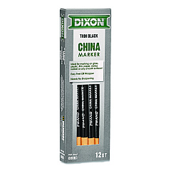 Dixon China Marker, Thin Core, 0.37" x 7", Black, 12/Pack (000810002)