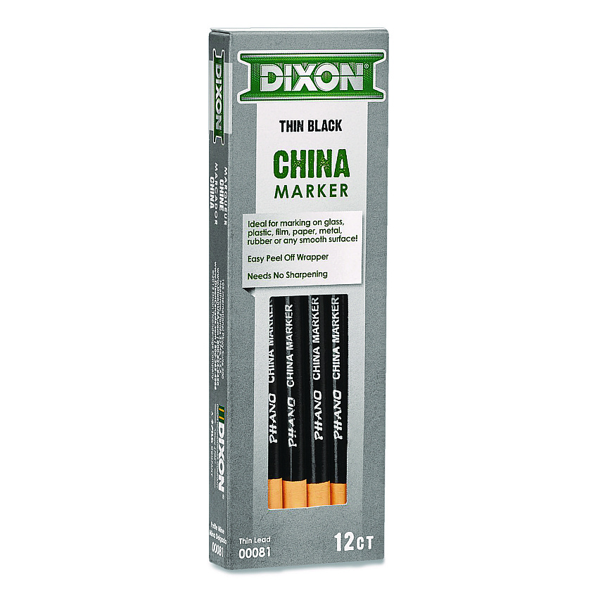 Dixon China Marker, Thin Core, 0.37" x 7", Black, 12/Pack (000810002)