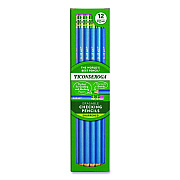 Ticonderoga Erasable Colored Pencils, 2.6 mm, 2B (#2), Blue Lead, Blue Barrel, 12/Pack (142090002)