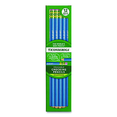 Ticonderoga Erasable Colored Pencils, 2.6 mm, 2B (#2), Blue Lead, Blue Barrel, 12/Pack (142090002)