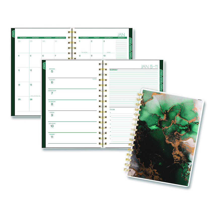 Cambridge Emerald Isle Weekly/Monthly Planner, 8.5 x 5.5, Green Marbled Cover, 12-Month (Jan-Dec): 2026 (1758200)