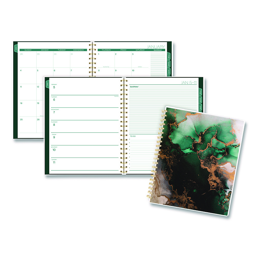 Cambridge Emerald Isle Weekly/Monthly Planner, 11 x 8.5, Green Marbled Cover, 12-Month (Jan-Dec): 2026 (1758905)