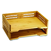 Officemate Bamboo Stackable Desktop Document Trays, 2 Sections, Letter Size Files, 14.09" x 10.47" x 4.4", Brown, 2/Pack (71004)