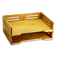 Officemate Bamboo Stackable Desktop Document Trays, 2 Sections, Letter Size Files, 14.09" x 10.47" x 4.4", Brown, 2/Pack (71004)