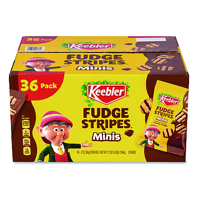 Keebler Mini Cookies, Fudge Stripes, 2 oz Pouch, 36/Box (22002517)