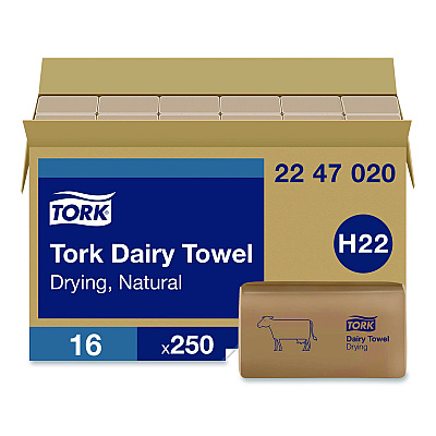 Tork Dairy Towel, 1-Ply, 9.12 x 10.25, Natural, 250 Sheets/Pack, 16 Packs/Carton (2247020)