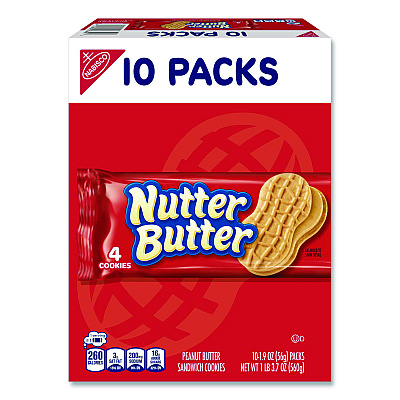Nabisco Nutter Butter, Peanut Butter, 1.9 oz, 4 Cookies/Pack, 10 Packs/Box (07835)