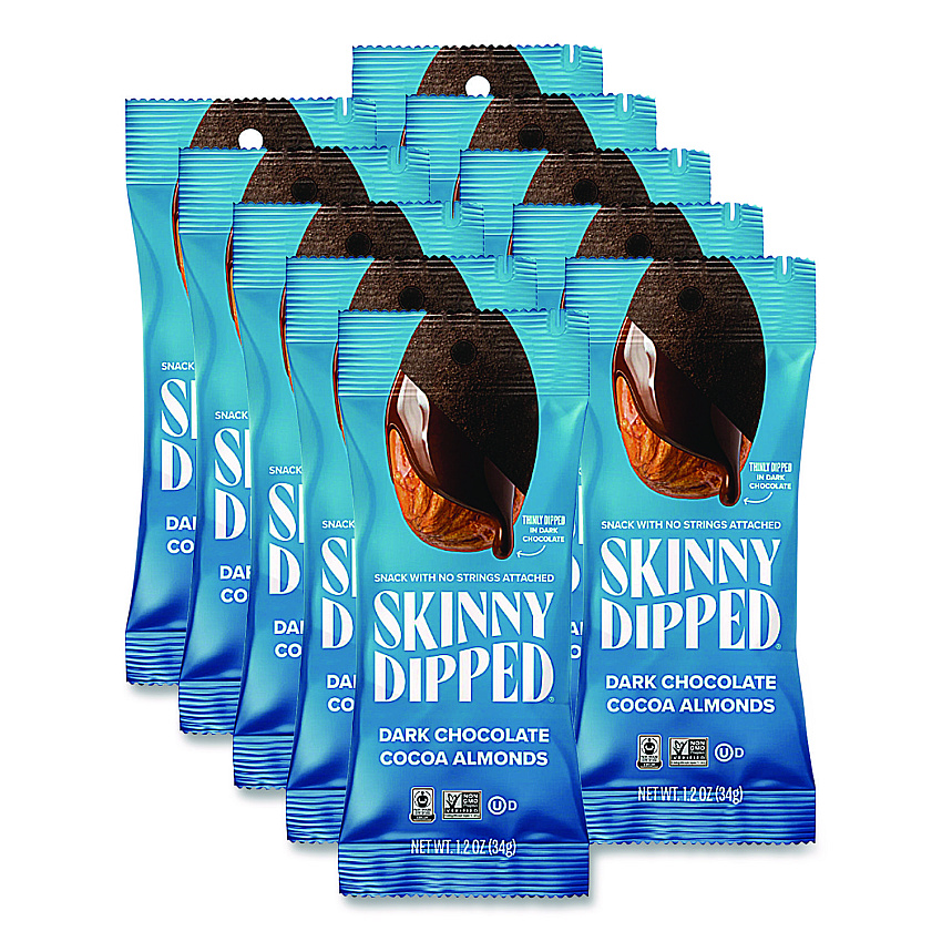 SkinnyDipped Dark Chocolate Covered Almonds, 1.2 oz Bags, 10/Box (EDT00837)