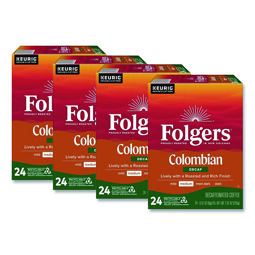 Folgers Colombian Decaf K-Cups, 24/ Box, 4 Boxes/Carton (0570CT)