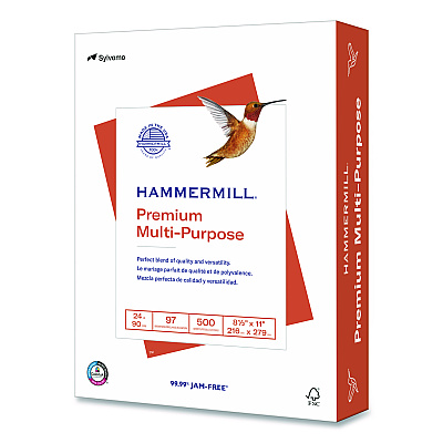 Hammermill Premium Multipurpose Print Paper, 97 Bright, 24 lb Bond Weight, 8.5 x 11, White, 500/Ream (105810RM)