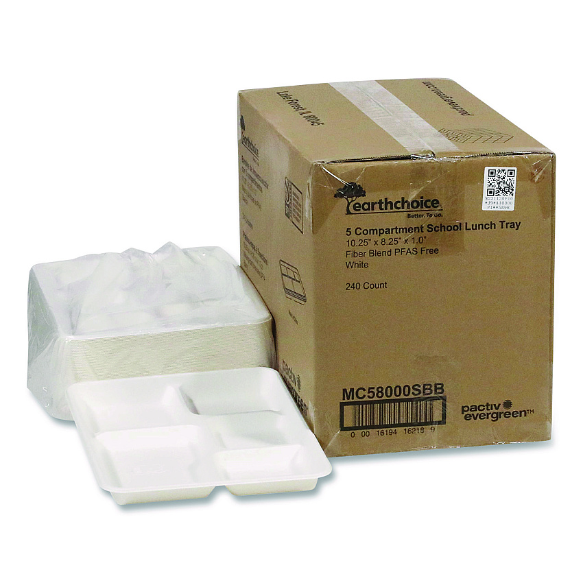 Pactiv Evergreen Compostable Fiber Blend School Lunch Tray, 10 x 8 x 1, White, 240/Carton (MC58000SBB)
