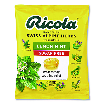 Ricola Sugar-Free Lemon Mint Herb Throat Drops, 65/Bag, 2 Bags/Pack (22002531)