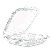 Dart Microwaveable Hinged Containers, ProPlanet, 3 Compartments, 9 x 8.75 x 3, Clear, Plastic,150/Carton (90PPHT3)