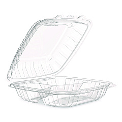 Dart Microwaveable Hinged Containers, ProPlanet, 3 Compartments, 9 x 8.75 x 3, Clear, Plastic,150/Carton (90PPHT3)
