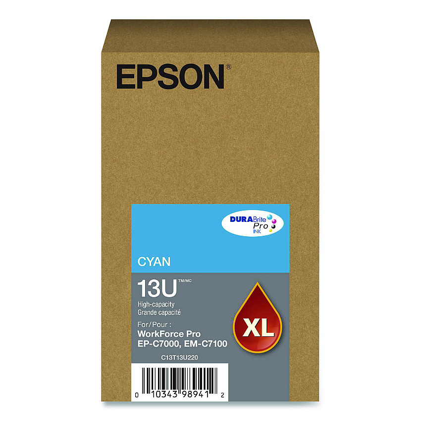Epson T13U220 (T13U) DURABrite Pro High-Yield Ink, 4,600 Page-Yield, Cyan