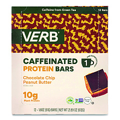 VERB Energy Caffeinated Protein Bar, Chocolate Chip Peanut Butter, 1.8 oz Bar, 12/Box (22002522)