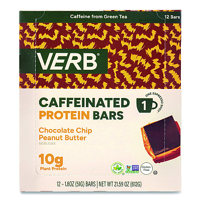 VERB Energy Caffeinated Protein Bar, Chocolate Chip Peanut Butter, 1.8 oz Bar, 12/Box (22002522)