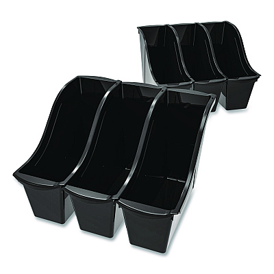 Storex Small Book Bin, 1.5 gal, 4.5" x 11.75" x 8.5", Black, 6/Pack (70123E06C)